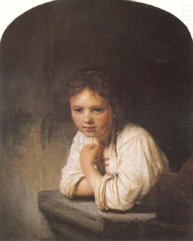 A Young Girl Leaning on a Window Sill, REMBRANDT Harmenszoon van Rijn